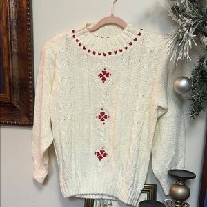 Vintage Chic Cream and Red Heart ❤️ Sweater